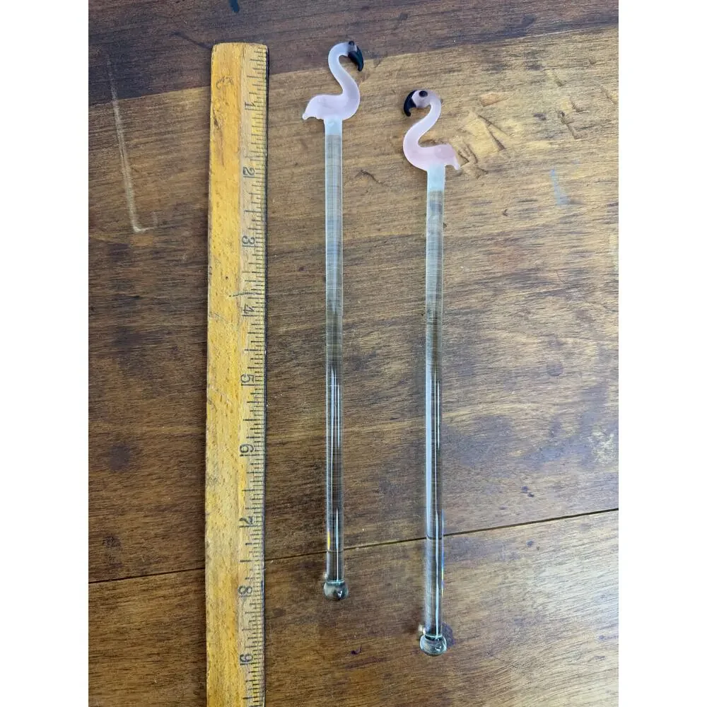 Hand Blown Glass Pink Flamingo Drink Stirrers / Swizzle Sticks Tropical Barware